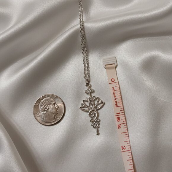 Lotus Flower Unalome Pendant Necklace Silver Tone NWOT - Picture 3 of 7